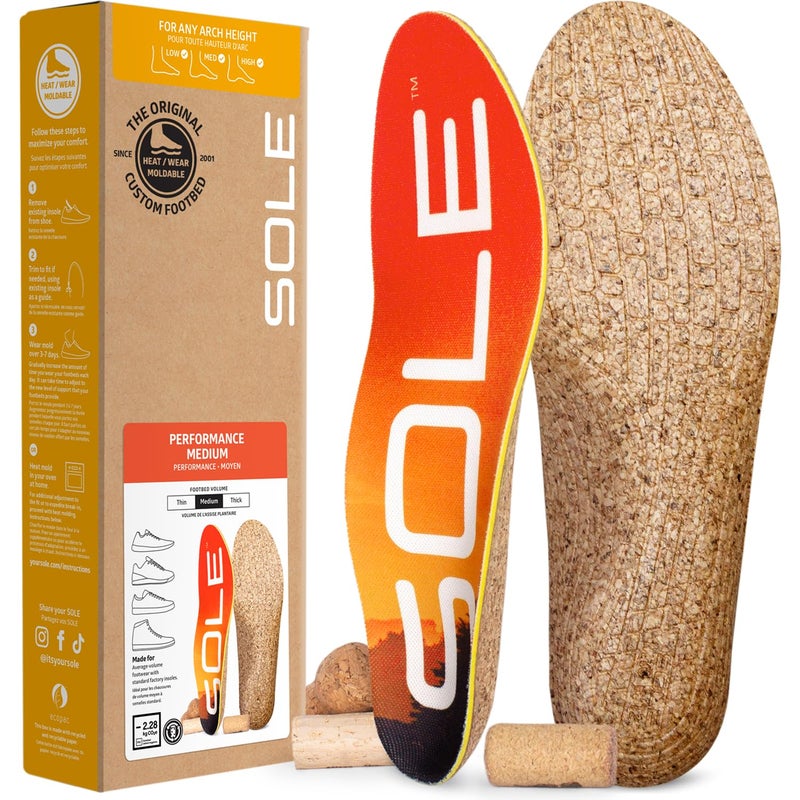 SOLE Performance Medium Insoles - Custom Moldable Orthotic Support for Any Arch Type, Plantar Fasciitis Relief - Mens Size 10/Womens Size 12, 1 Pair - Image 1